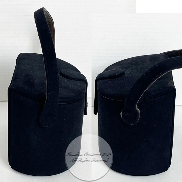 Vintage Coblentz Bag Black Perma Suede Small Vanity Bag with Mirror 60s Retro - Picture 5 of 9